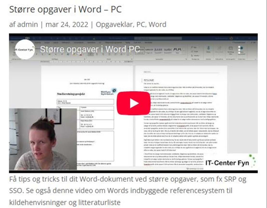 Video-vejledning PC Større opgaver